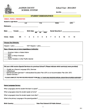 Jasper County Student Enrollment Form