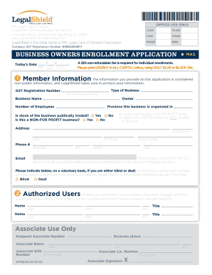 Business Owners Enrollment Application
