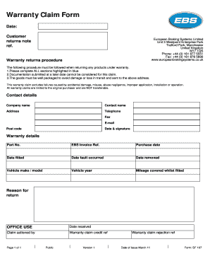 Warranty Claim Form