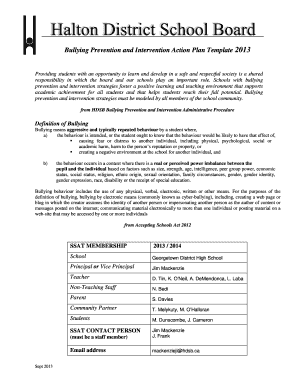 Bullying Prevention and Intervention Action Plan Template