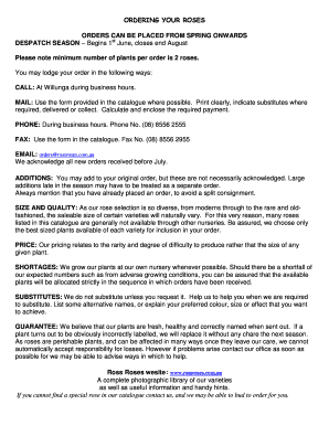 Ross Roses Order Form