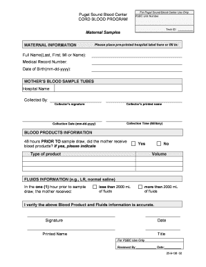 Maternal Blood Sample Collection Form