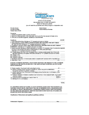 Oklahoma Index of Malocclusion Form