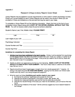 Research Critique Cover Sheet