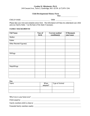 Child Developmental History Form