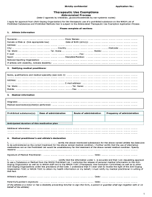 Therapeutic Use Exemption Application