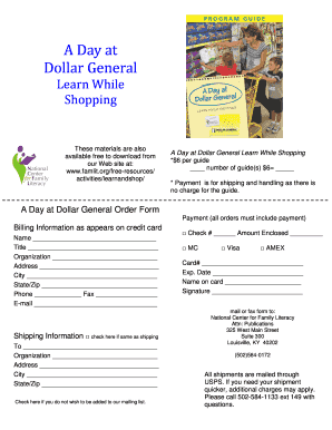 A Day at Dollar General Order Form