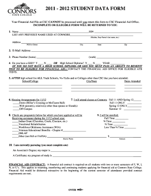 2011-2012 Student Data Form