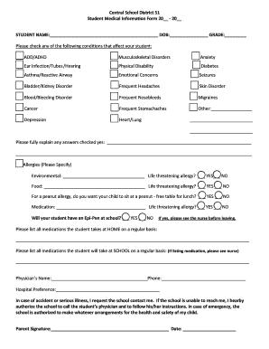 Student Medical Information Form
