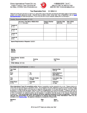 China International Travel Tour Reservation Form