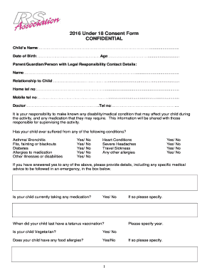 2016 Under 18 Consent Form