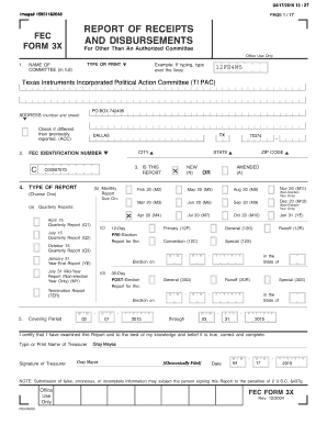 FEC Form 3X for Political Action Committees