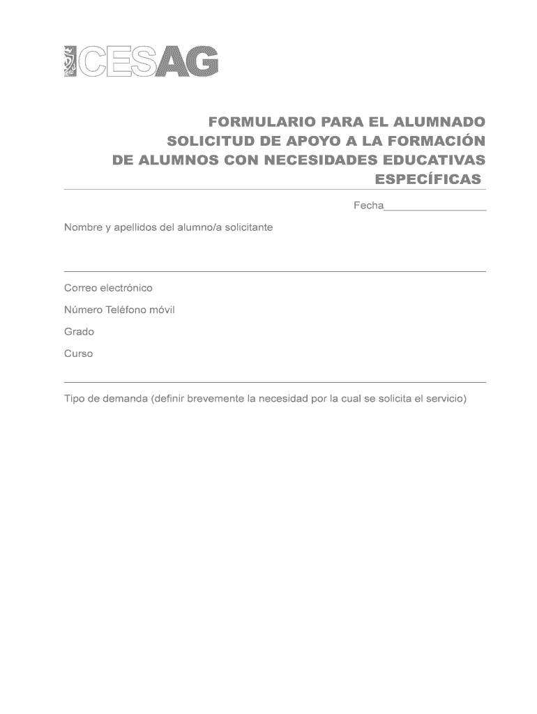 FORMULARIO PARA EL ALUMNADO SOLICITUD DE APOYO A LA Vista previa en la página 1