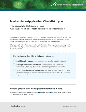 US Health Insurance Marketplace Application Checklist