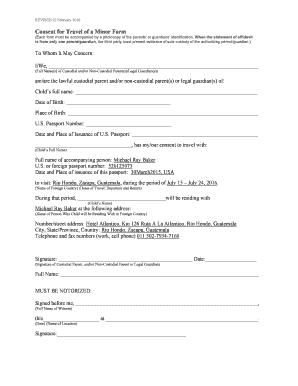 Consent for Travel of a Minor Form