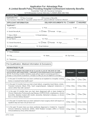 Advantage Plus Hospital Confinement Indemnity Application