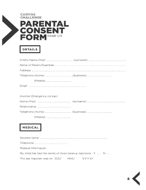 Parental Consent Form for Caritas Challenge