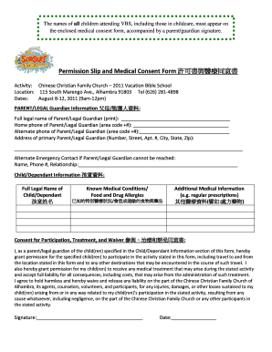 Medication consent form for school - Permission Slip and Medical Consent Form - chinesechristianfamilychurch