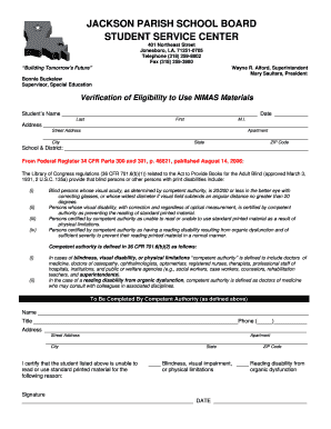 Verification of Eligibility to Use NIMAS Materials