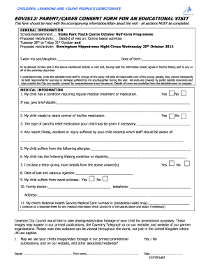 Parent/Carer Consent Form for Educational Visit