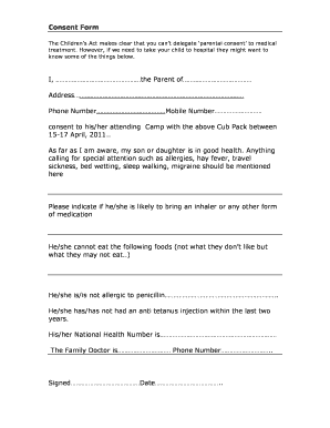 Child Camp Medical Consent Form