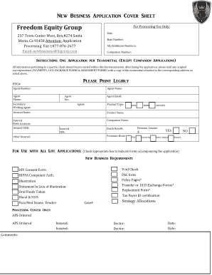 New Business Application Cover Sheet