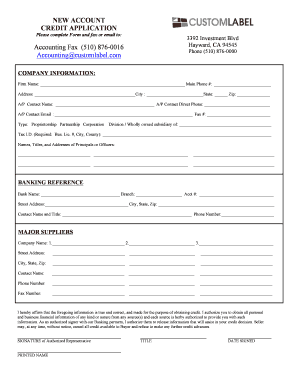 New Account Credit Application