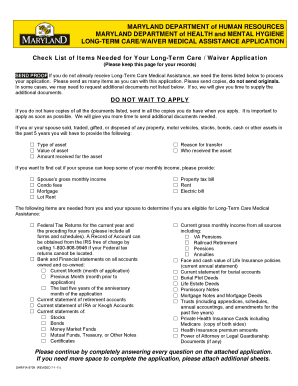 Maryland Long-Term Care Waiver Medical Assistance Application
