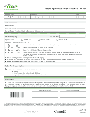 Alberta Application for Subscription – WCPIP