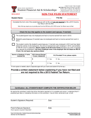 2014-2015 Non-Tax Filer Statement