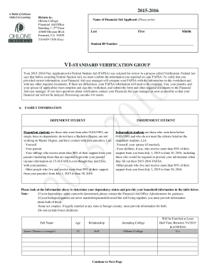 2015-2016 V1 Standard Verification Group - Financial Aid - Ohlone College - ohlone