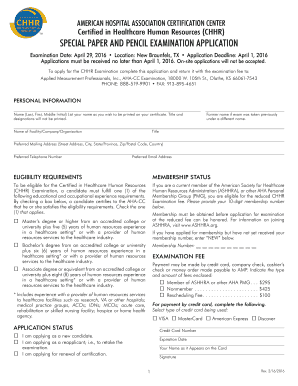 Certified in Healthcare Human Resources (CHHR) Exam Application