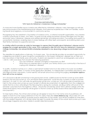 AFA Teens for Alzheimer’s Awareness College Scholarship