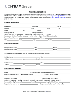 UCI-FRAM Group Credit Application