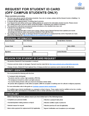 University of Canberra Student ID Card Request Form