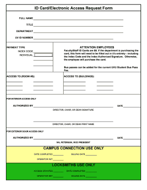 UVU ID Card/Electronic Access Request Form