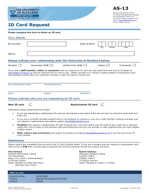 University of Auckland ID Card Request Form