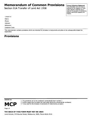 Memorandum of Common Provisions