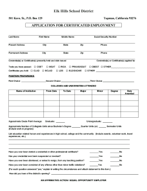 Application for Certificated Employment