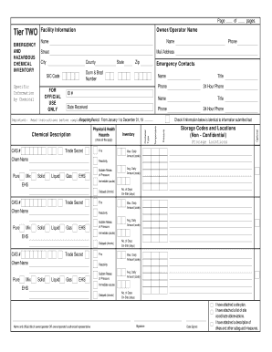 Tier Two Hazardous Chemical Inventory Form