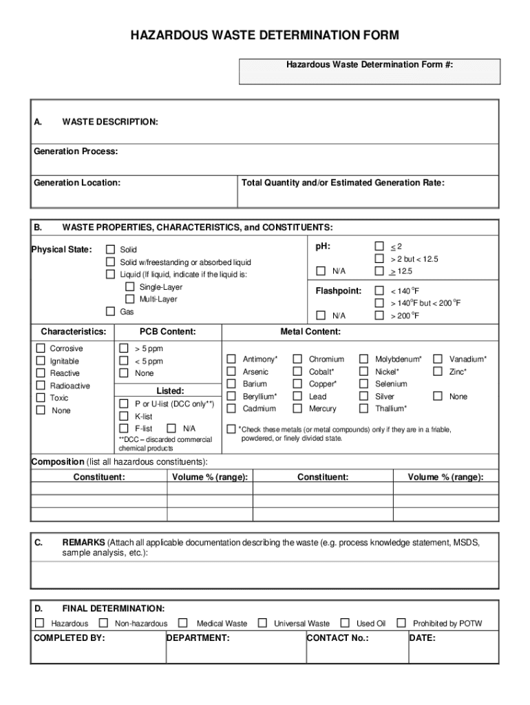 hazardous waste determination form Preview on Page 1.