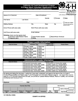California 4-H New Adult Volunteer Application Form