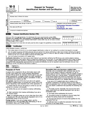 Form W-9 Request for Taxpayer Identification Number and Certification