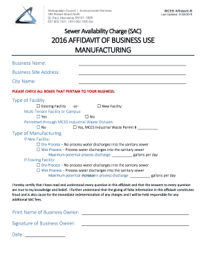 Sewer Availability Charge Affidavit