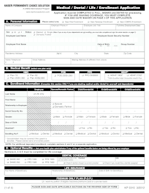 Kaiser Permanente Medical/Dental Enrollment Application