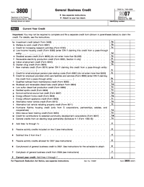 IRS Form 3800 General Business Credit