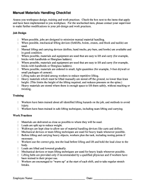 Manual Materials Handling Checklist