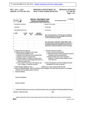 Nebraska Medicaid Dental Treatment Authorization Form