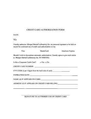 Credit Card Authorization Form