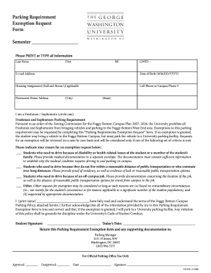 Parking Requirement Exemption Request Form